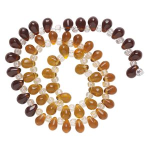 Bead, glass, transparent amber, brown and dark brown, 8x6mm top-drilled teardrop with irregular rondelles. Sold per 14-inch strand.
