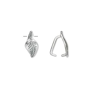 Bail, ice-pick, antiqued sterling silver, 12x6mm leaf, 8mm grip length. Sold per pkg of 10.