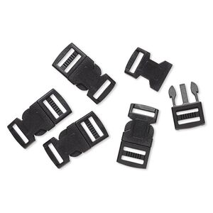 Clasp buckle 1pkg5, 43.5x21.5mm / fits 2.5mm cord, ABS black 1-strand