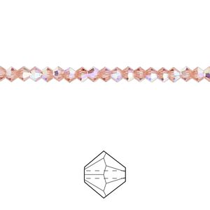 Bead 48pk rose peach AB, Preciosa Czech crystal 3mm bicone
