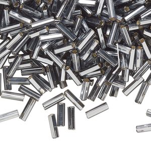 Bead, Preciosa Ornela Czech glass, bugle bead, pkg/500g, 1/4 inch, silver-lined transparent grey, (47010).
