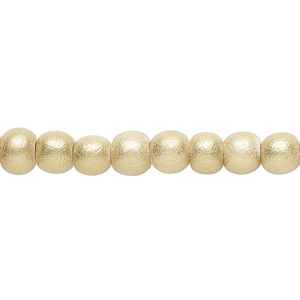Bead 1pkg1, Taiwanese cheesewood (dyed / waxed), frosted yellow gold, 5-6mm round, 15-1/2 to 16 inches.