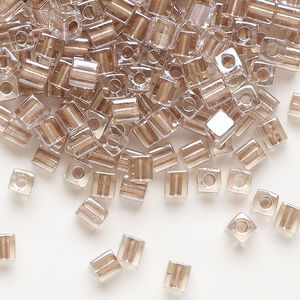 Seed bead, Miyuki, glass, pkg/250g, 3.5-3.7mm square, transparent metallic copper inside dyed color clear (SB-2602).