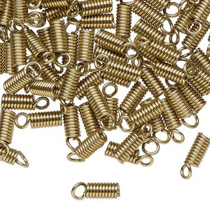 Cord coil glue-in 1pkg1oz gold-finished, 10x3mm / loop / 1.9mm inside diameter, brass