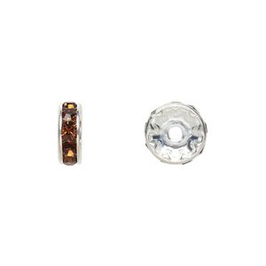 Bead 4pk smoked topaz silver plate foil back, Crystal Passions&reg; 10x3.5mm rondelle 77510