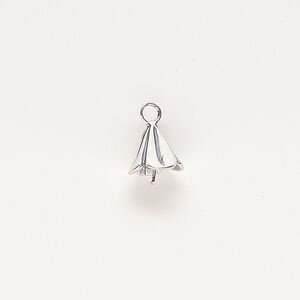 End cap 1pkg1 sterling silver, 8x7.5mm flower cone / 8mm peg, antiqued