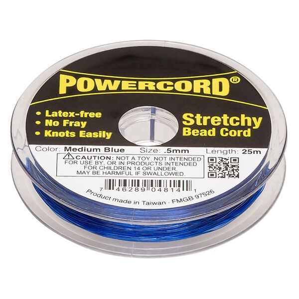 Cord, Powercord&reg;, elastic, medium blue, 0.5mm, 4-pound test. Sold per 25-meter spool. image number 0