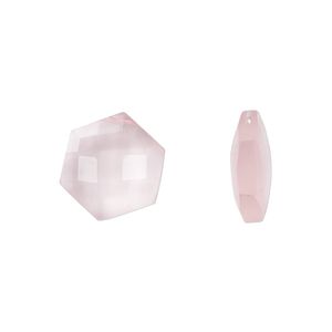 Rose quartz 1pkg2, hand-cut top-drilled puffed hexagon bead natural 13mm