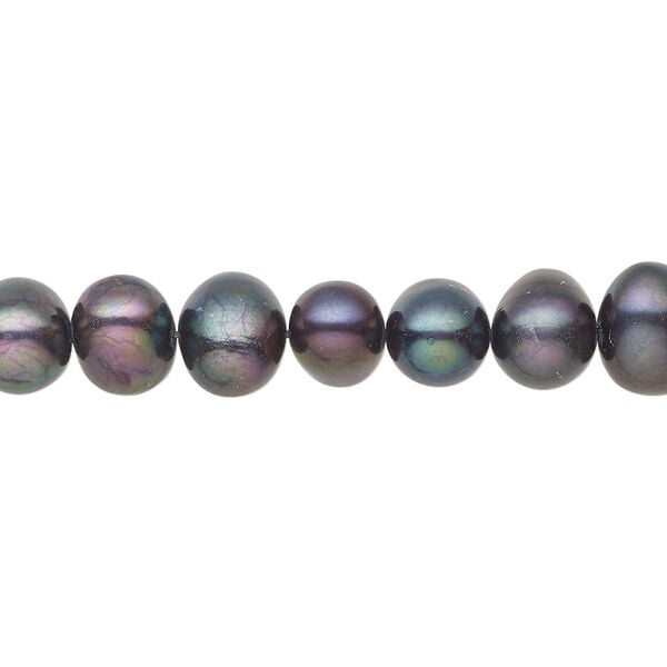 Freshwater pearl 1pkg1, semi-round, 14 inch dark purple peacock 7-9mm cultured image number 0
