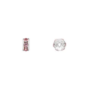 Bead 4pk light rose silver plate, Crystal Passions&reg; 6x3.5mm rondelle 77506