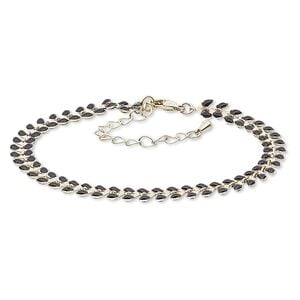 Bracelet, epoxy and gold-plated brass, black, 6.5mm wide with wreath design, 7-1/2 inches with 2-inch extender chain and lobster claw clasp. Sold individually.