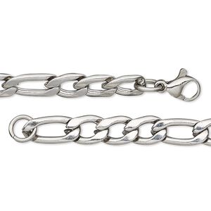 Chain 1pkg1 figaro, 6.25mm / lobster claw clasp, stainless steel 18 inch