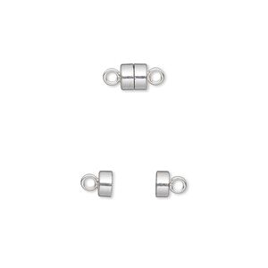 Clasp magnetic barrel 1pkg12 sterling silver, 5x4.5mm round 1-strand