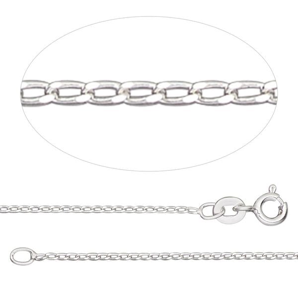 Chain 1pkg1 sterling silver curb, 1mm / springring clasp, Gossamer&trade; 18 inch image number 0