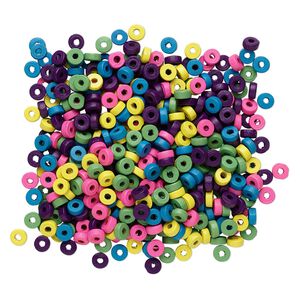 Bead mix, wood, mixed colors, 8x3mm rondelle. Sold per 90-gram pkg, approximately 900 beads.