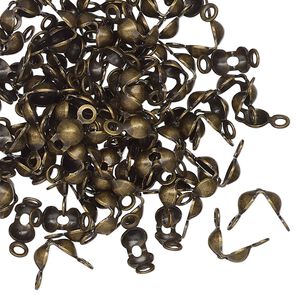 Bead tip bottom clamp-on 1pkg100 gold-finished, 8x4mm / closed loop, brass / antiqued