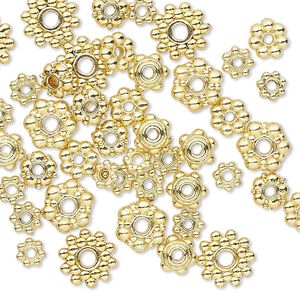 Bead mix 1pkg50 gold-finished "pewter", 4x1mm-8.5x3mm beaded rondelle