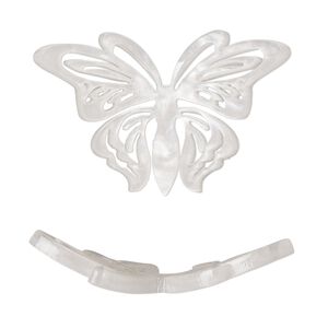 Focal, resin, white, 35x22mm curved butterfly with cutouts. Sold per pkg of 4.