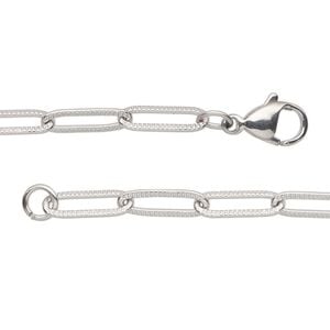 Chain 1pkg1 paperclip, 4mm textured / lobster claw clasp, stainless steel 20 inch