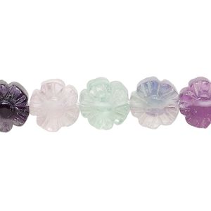 Rainbow fluorite 1pkg1, hand-cut carved flower bead natural 15.5-16 inch 10mm