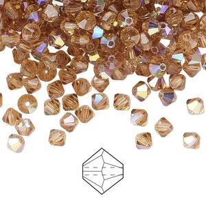 Bead 144pk light Colorado topaz AB, Preciosa Czech crystal 4mm bicone