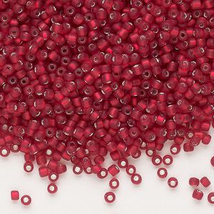 Seed bead, Dyna-Mites&trade;, glass, pkg/1/2kg, #11 round, translucent silver-lined matte ruby red, (68MA:SR 11/0 SR).