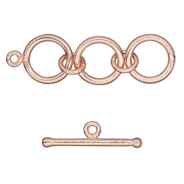 Clasp toggle 1pkg2 copper-plated, 40x13mm 3-ring, copper 1-strand image number 0