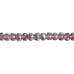 Bead, Czech fire-polished glass, amethyst purple AB, 5x4mm faceted rondelle. Sold per 15-1/2" to 16" strand.