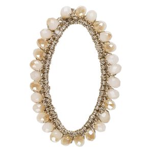 Focal, glass / nylon / steel, gold, 49x30mm-50x32mm beaded open oval. Sold per pkg of 2.