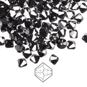 Bead 576pk jet hematite 2X, Preciosa Czech crystal 5mm bicone
