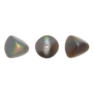 Bead, Czech pressed glass, frost iris brown, 12x11mm trigon. Sold per 15" to 16" strand.