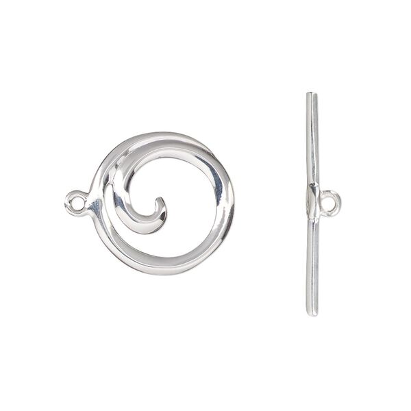 Clasp toggle 1pkg1 sterling silver, 15mm swirl round, 1-strand image number 0