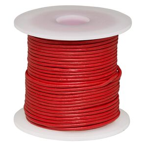 Cord, leather (dyed), red, 1-1.2mm round. Sold per 25-yard spool.
