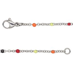 Chain 1pkg1 cable, 1.7mm flat / 2mm ball / lobster claw clasp, stainless steel / multicolored enamel 24 inch