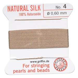 Thread, Griffin, silk, beige, size #4. Sold per 2-meter card (approximately 78 inches).