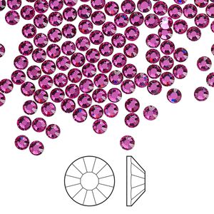 Flat back 1440pk fuchsia foil back, Preciosa Viva 12&reg; Czech crystal rhinestone 3-3.2mm chaton rose round SS12