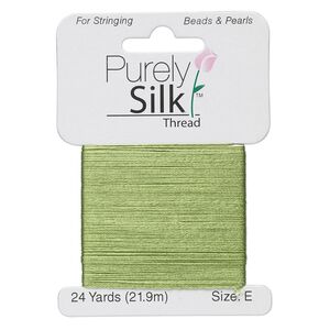 Thread, Purely Silk&trade;, bright green, size E. Sold per 24-yard card.