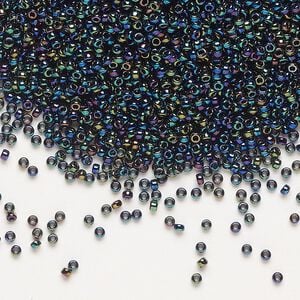 Seed bead, Miyuki, glass, pkg/35g, #15 rocaille, opaque rainbow black (RR-455).