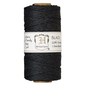 Cord, Hemptique&reg;, polished hemp, black, 1.5mm diameter, 45-pound test. Sold per 229-foot spool.