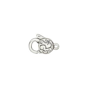 Clasp lobster claw 1pkg1 sterling silver, 12x7.5mm double-sided, antiqued 1-strand
