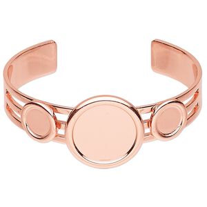 Bracelet, Almost Instant Jewelry&reg;, cuff, copper-plated brass and "pewter" (zinc-based alloy), 25mm wide with (2) 10mm and (1) 20mm round settings, adjustable. Sold individually.