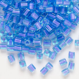 Seed bead, Miyuki 1pkg10g, glass, 3.5-3.7mm square, transparent lilac inside dyed color aqua (SB-2640)