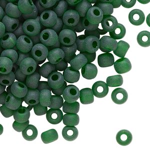 Seed bead, glass, pkg/50g, #4 round, translucent medium green.