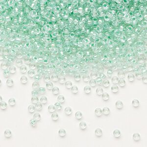 Seed bead, Miyuki, glass, pkg/25g, #11 rocaille, translucent mint pearl-lined glacier blue, (RR-3806).