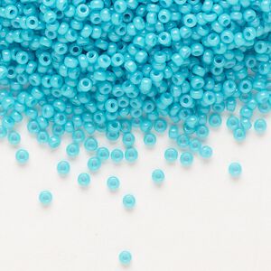 Seed bead, Miyuki, glass, pkg/25g, #11 rocaille, Duracoat&reg; opaque outside dyed underwater blue, (RR-4480).