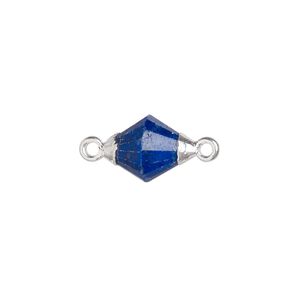 Link 1pkg1, electroplated sterling silver and lapis lazuli (natural), 12x8mm hand-cut faceted bicone