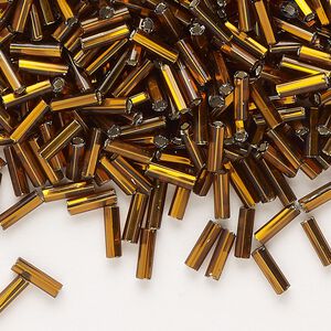 Bead, Preciosa Ornela Czech glass, bugle bead, pkg/50g, 1/4 inch, silver-lined transparent dark topaz, (17090).