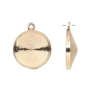 Drop, Almost Instant Jewelry&reg;, antique gold-plated pewter (tin-based alloy), 21mm round with 18mm rivoli setting. Sold individually.