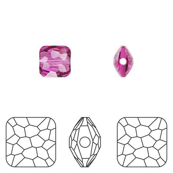 Bead 1pkg4 fuchsia, Crystal Passions&reg; 8mm puffed square 5035 image number 0