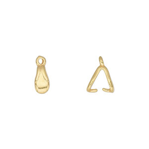 Bail, JBB Findings, ice-pick, gold-plated pewter (tin-based alloy), 8x4mm double-sided teardrop with 6mm grip length. Sold per pkg of 4.